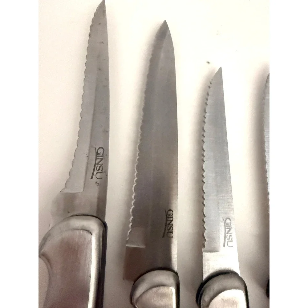Ginsu Stainless Steel 7 Piece Serrated Knife Set Silver Tone Kitchen Cutlery